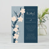 Japandi blauwe kersenbloesem bruiloft kaart (Staand voorkant)