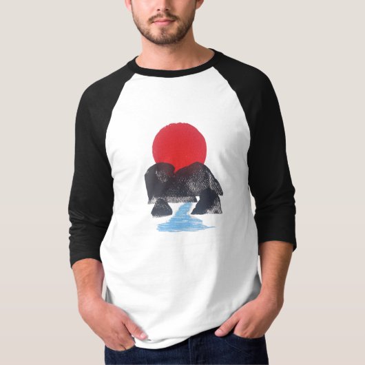 Japandi Block Print Mountain Sunset Graphic T-shir T-shirt (Voorkant)