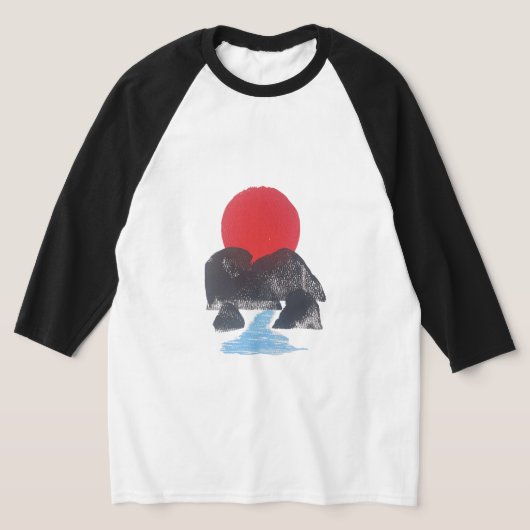 Japandi Block Print Mountain Sunset Graphic T-shir T-shirt (Laagn)