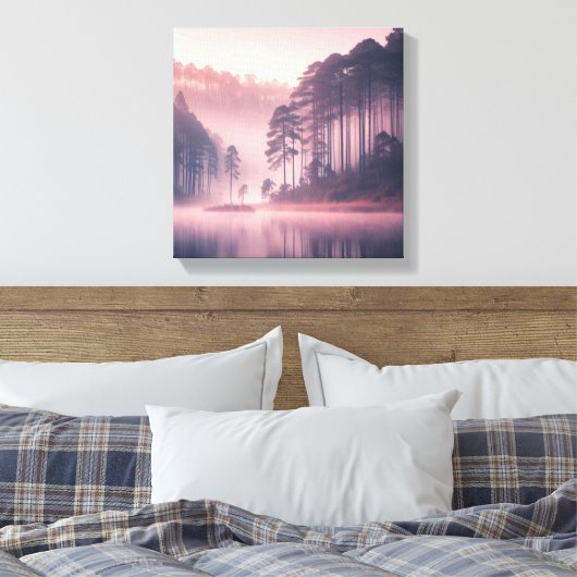 Japandi Fog Lake Sunrise Wall Scene Canvas Afdruk (Insitu (Slaapkamer))