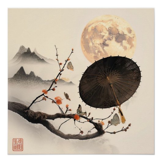 Japandi geïnspireerde takken zachte pastels perfect poster (Voorkant)