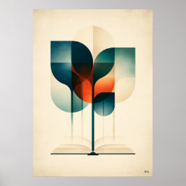 Japandi Geometrische Leeskunst Bos Boekliefhebber Poster