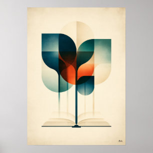 Japandi Geometrische Leeskunst Bos Boekliefhebber Poster