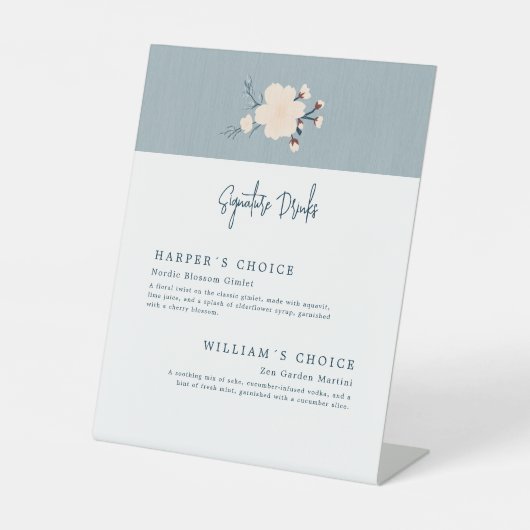 Japandi kersenbloem handtekening drinken bruiloft reclamebord met voetstuk (Voorkant)