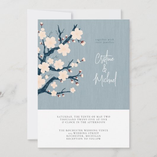 Japandi kersenboom bruiloft uitnodiging (Voorkant)