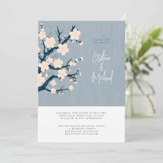 Japandi kersenboom bruiloft uitnodiging (Staand voorkant)