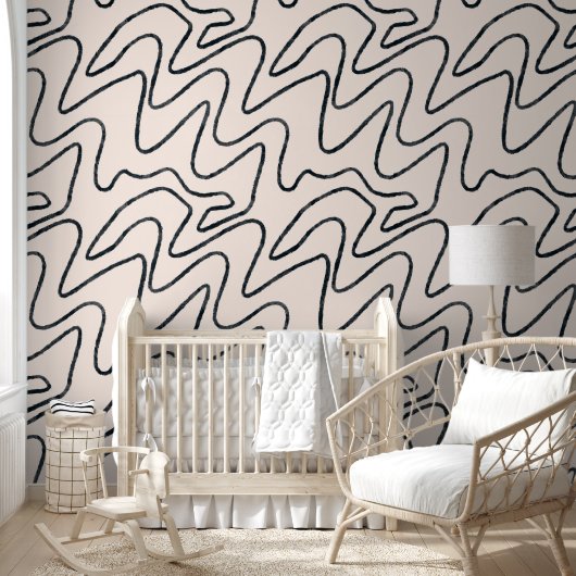 Japandi Minimalist Brush Stroke Pattern in Cream a Behang (Kinderen)