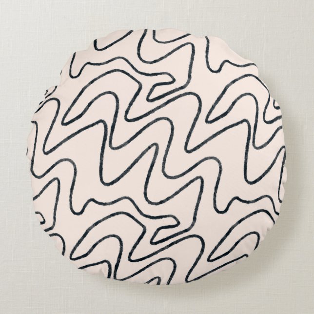 Japandi Minimalist Brush Stroke Pattern in Cream a Rond Kussen (Voorkant)