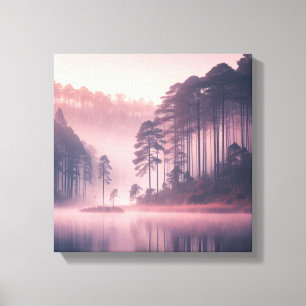 Japandi Mistig Meer Zonsopgang Wand Scene Canvas Afdruk
