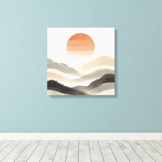 Japandi Misty Sunrise Soft Nature Layers Canvas Afdruk (Insitu (Houten vloer))
