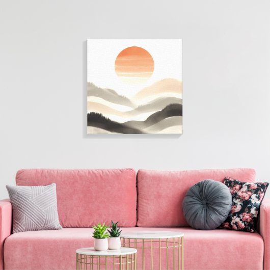 Japandi Misty Sunrise Soft Nature Layers Canvas Afdruk (Insitu (Woonkamer))