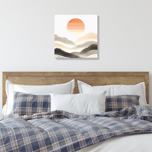 Japandi Misty Sunrise Soft Nature Layers Canvas Afdruk (Insitu (Slaapkamer))
