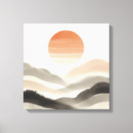 Japandi Misty Sunrise Soft Nature Layers Canvas Afdruk