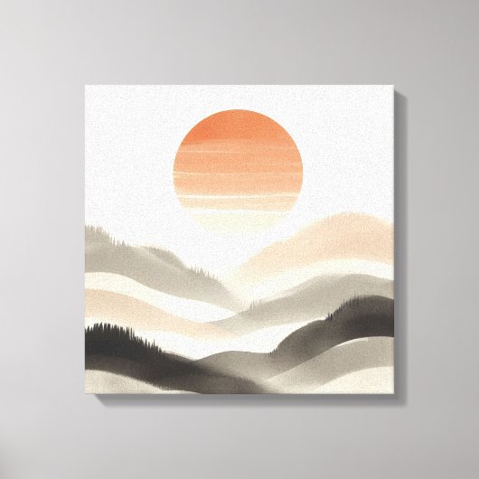 Japandi Misty Sunrise Soft Nature Layers Canvas Afdruk (Voorkant)