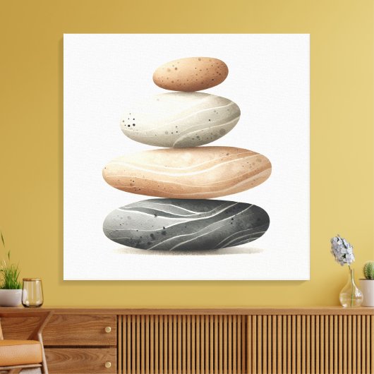 Japandi Pebble Balance in Neutral Tones Canvas Afdruk (Insitu (Woonkamer))