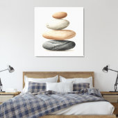 Japandi Pebble Balance in Neutral Tones Canvas Afdruk (Insitu (Slaapkamer))