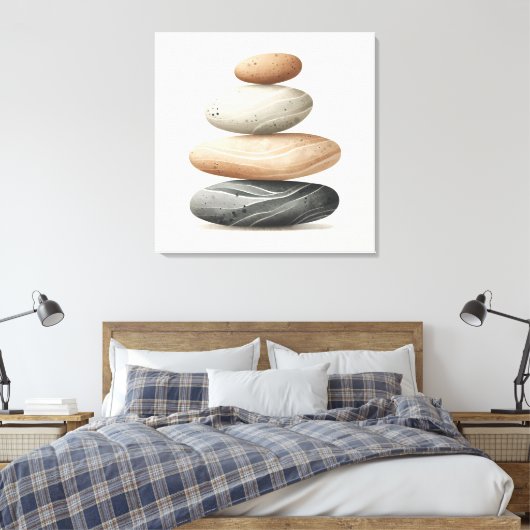 Japandi Pebble Balance in Neutral Tones Canvas Afdruk (Insitu (Slaapkamer))