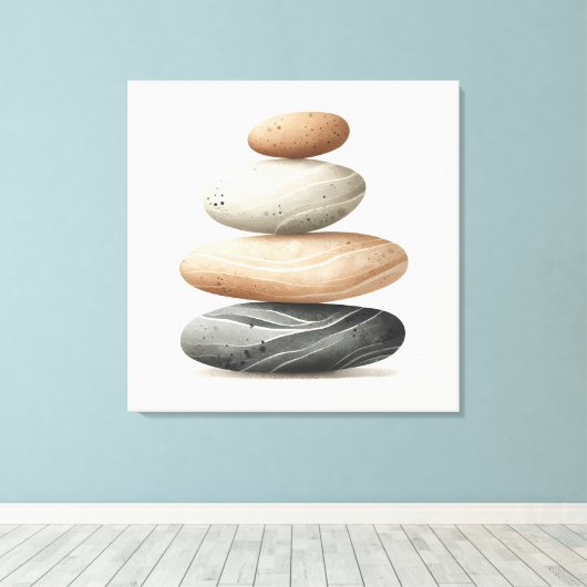 Japandi Pebble Balance in Neutral Tones Canvas Afdruk (Insitu (Houten vloer))