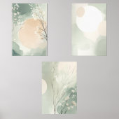 Japandi Sage Groene Bloemen Wall Art Set | Afdrukk (Voorkant)
