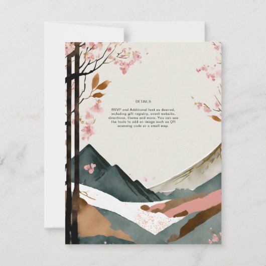 Japandi Scandinavisch trouwthema roze zwart Kaart (Achterkant)