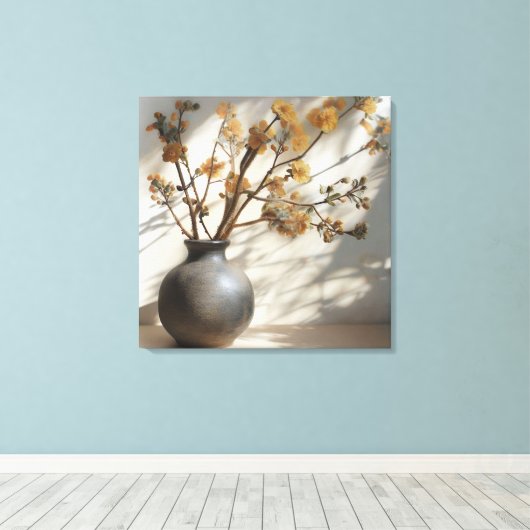 Japandi Zen Floral Fusion Keramische Vaas Canvas Afdruk (Insitu (Houten vloer))