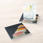 Japanese aesthetics - Assorted sushi on a black ba Glazen Onderzetter (Schuin)