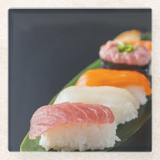 Japanese aesthetics - Assorted sushi on a black ba Glazen Onderzetter (Voorkant)