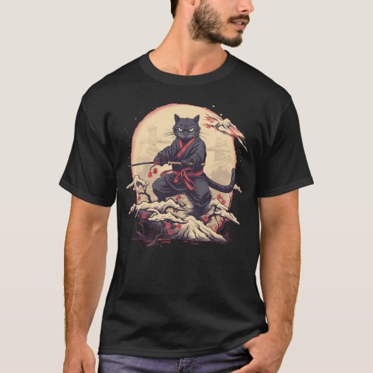 Japanese Art Cat Ninja Ukiyo-e Anime Samurai Cat S T-shirt (Voorkant)