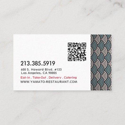 Japanese Asian Restaurant Chef Catering Visitekaartje (Achterkant)