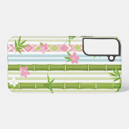 Japanese Bamboo and Floral Stripe Pattern Samsung Galaxy Hoesje (Achterkant horizontaal)