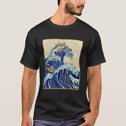 Japanese Big Wave of Cats Surfing Kanagawa Wave Vi T-shirt (Voorkant)