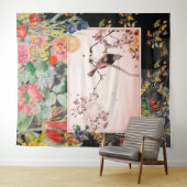 JAPANESE BIRD MET STROMEN OP DE ZWARTE Tapestry Wandkleed (In Situ (horizontaal))