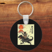 Japanese Black Cat On Trex Funny Ukiyo-e Boys Kids Sleutelhanger (Voorkant)