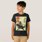 Japanese Black Cat On Trex Funny Ukiyo-e Boys Kids T-shirt (Voorkant volledig)