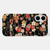 Japanese Black Floral Pattern Monogrammed Case-Mate iPhone Case (Achterkant (horizontaal))