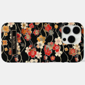 Japanese Black Floral Pattern Monogrammed Case-Mate iPhone Case (Achterkant (horizontaal))