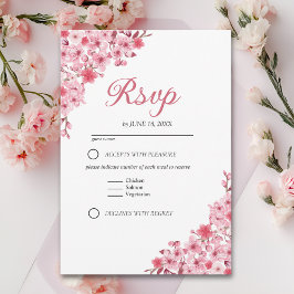 Japanese Blossom Wedding – Pink Floral RSVP Kaartje