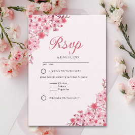 Japanese Blossom Wedding – Pink Floral RSVP Kaartje