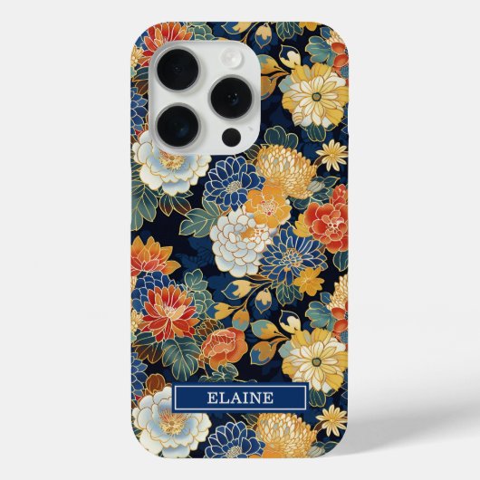 Japanese Blue Floral Pattern Monogrammed Case-Mate iPhone Case (Achterkant)