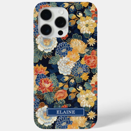 Japanese Blue Floral Pattern Monogrammed Case-Mate iPhone Case (Achterkant)