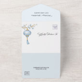 Japanese Blue Lantern Wedding All In One Uitnodiging (Buitenkant)