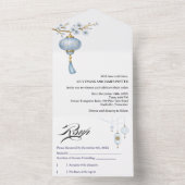 Japanese Blue Lantern Wedding All In One Uitnodiging (Binnen)