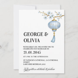 Japanese Blue Lantern Wedding Kaart