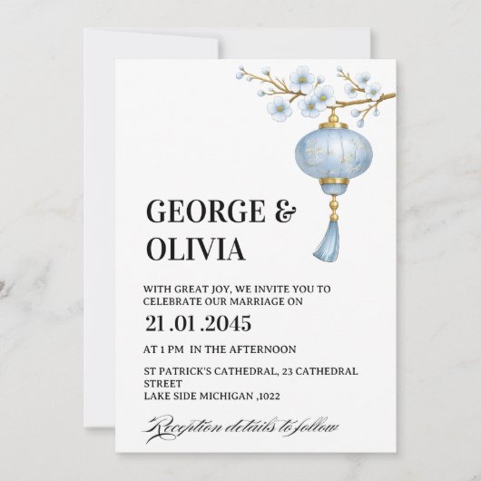 Japanese Blue Lantern Wedding Kaart (Voorkant)