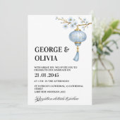 Japanese Blue Lantern Wedding Kaart (Staand voorkant)