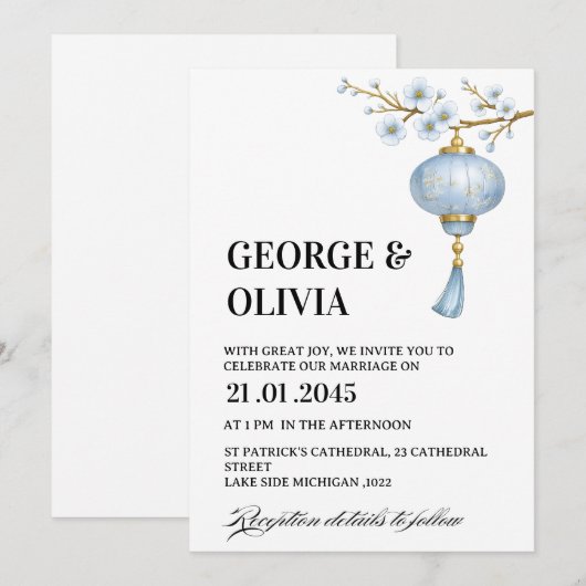 Japanese Blue Lantern Wedding Kaart (Voorkant / Achterkant)