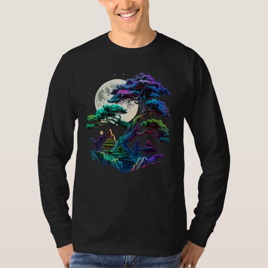 Japanese Bonkei Miniature tree on Bonsai Tree Moon T-shirt (Voorkant)