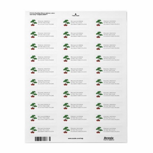 Japanese Bonsai Tree Return Address Labels (Full Sheet)