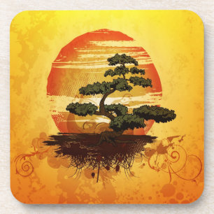 Japanese Bonsai Tree Sunset Bier Onderzetter