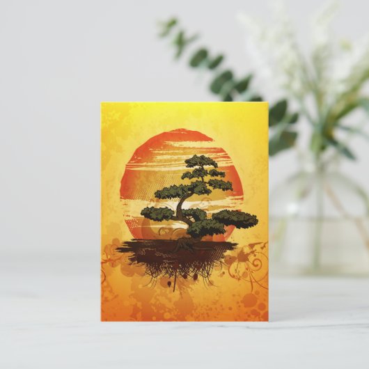 Japanese Bonsai Tree Sunset Briefkaart (Staand voorkant)